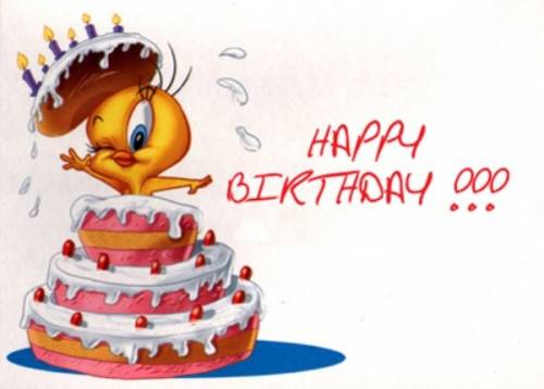 С днем рождения от птички с тортом!