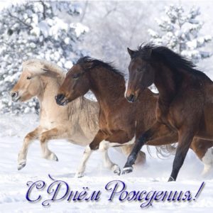 Открытка с лошадьми на день рождения - скачать бесплатно на s-dnem-rozhdeniya.ru