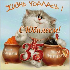 Прикольная открытка с юбилеем на 35 лет женщине - скачать бесплатно на s-dnem-rozhdeniya.ru